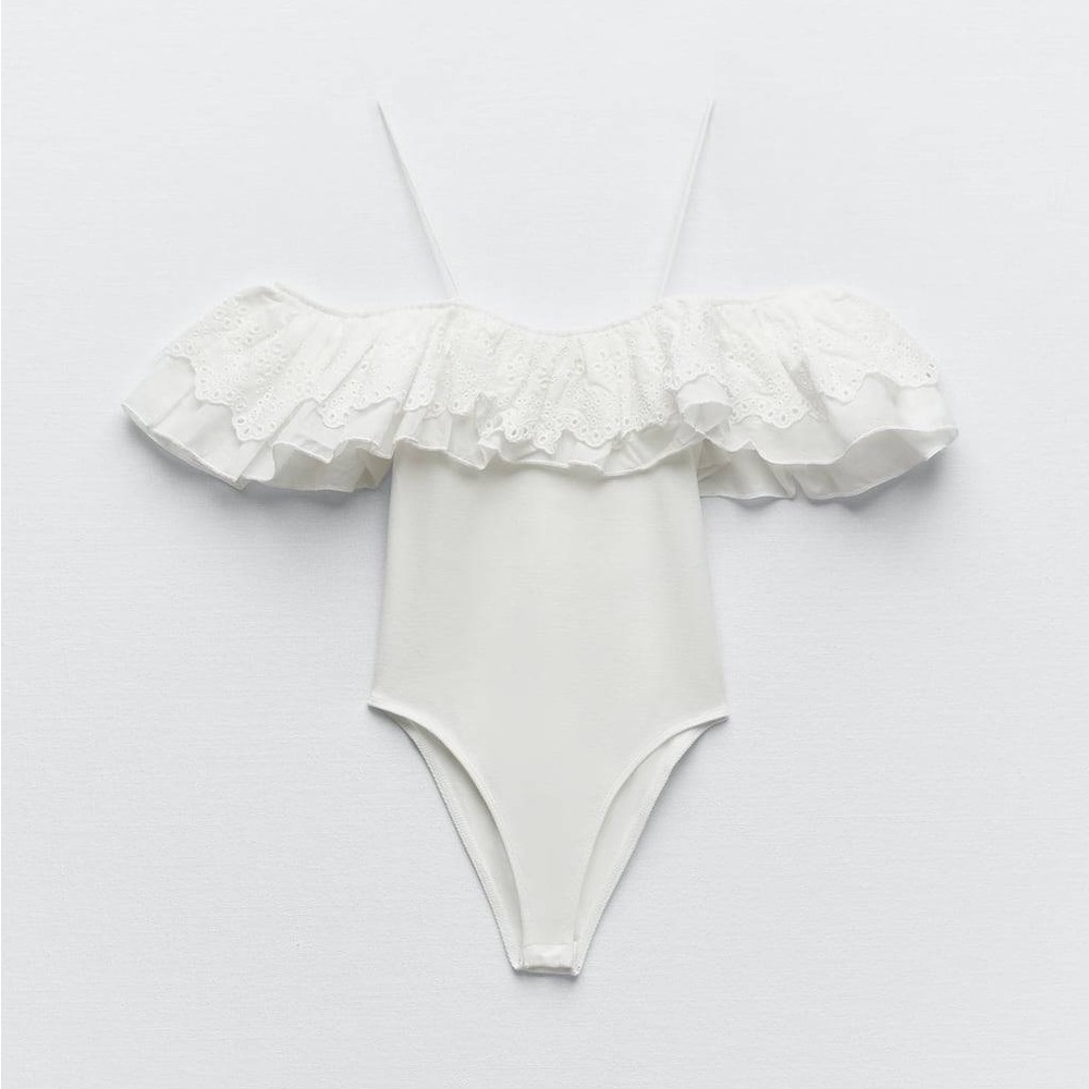 Zara matching bodysuit with embroidered ruffles white NWT - Picture 6 of 8